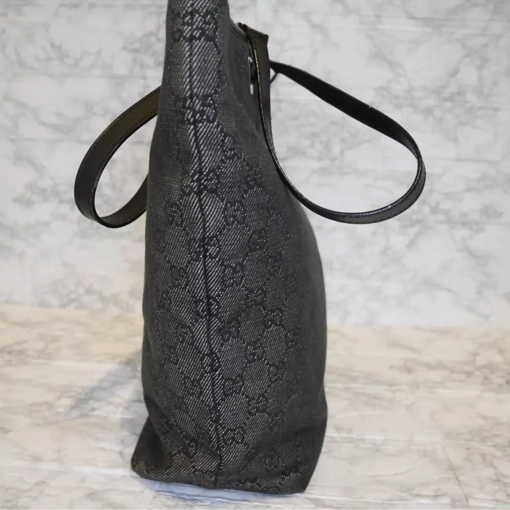Gucci Black Denim Canvas GG Monogram Tote Bag - Picture 5 of 13